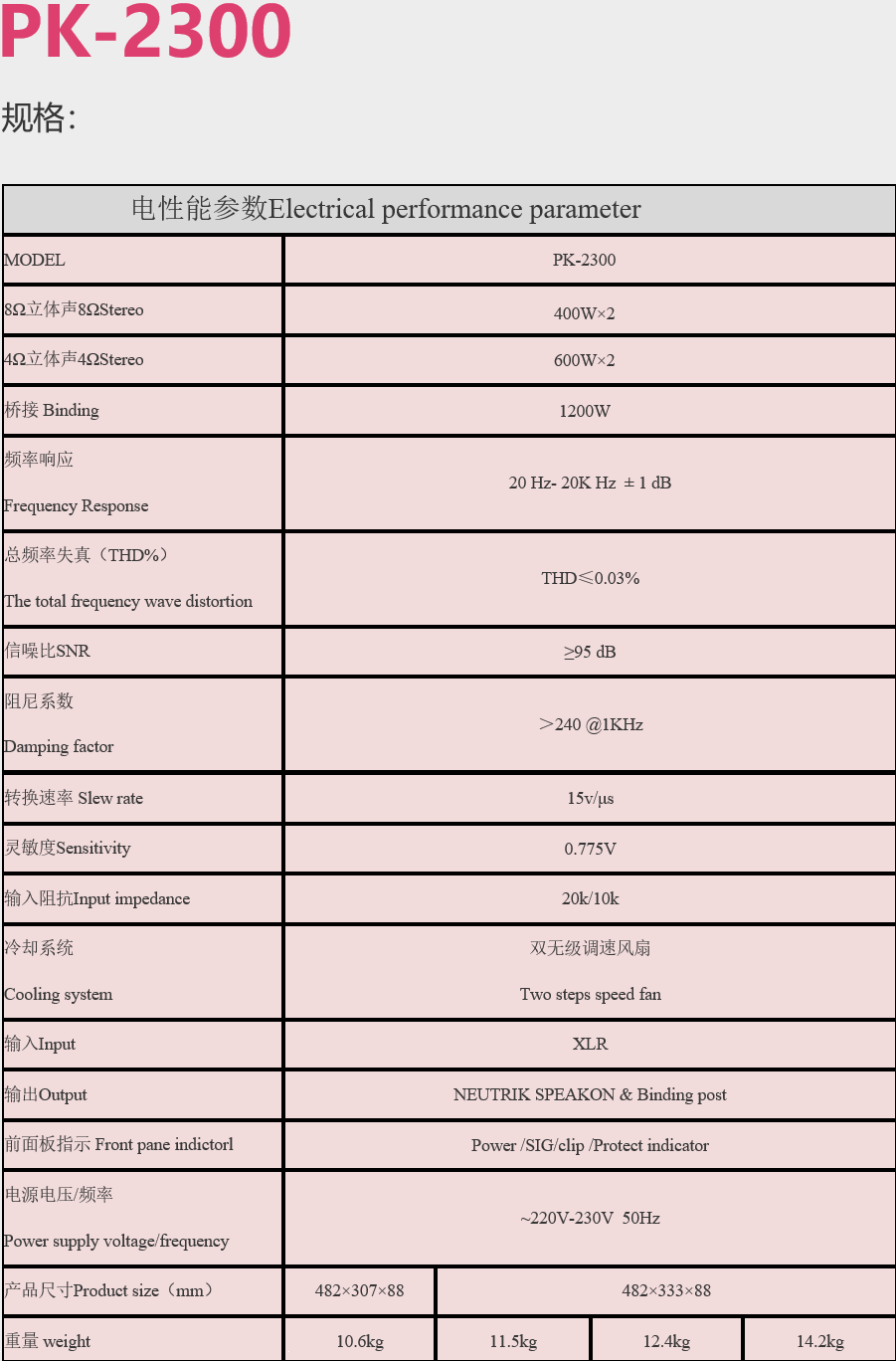 PK-2300纯后级高功率KTV功放机